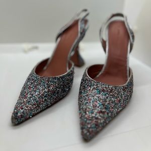 Amina Muaddi Begum Slingback Glitter Pumps